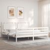 Cama Matrimonial | Cama Para Adultos | Estructura Cama De Matrimonio Con Cabecero Madera Maciza Blanco Cfw911170