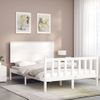 Cama Matrimonial | Cama Para Adultos | Estructura Cama De Matrimonio Con Cabecero Madera Maciza Blanco Cfw969207