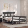 Cama Matrimonial | Cama Para Adultos | Estructura Cama De Matrimonio Con Cabecero Madera Maciza Gris Cfw960436