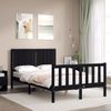 Cama Matrimonial | Cama Para Adultos | Estructura Cama De Matrimonio Con Cabecero Madera Maciza Negra Cfw773133