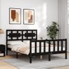 Cama Matrimonial | Cama Para Adultos | Estructura Cama De Matrimonio Con Cabecero Madera Maciza Negra Cfw941341