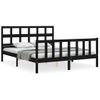 Cama Matrimonial | Cama Para Adultos | Estructura Cama De Matrimonio Con Cabecero Madera Maciza Negro Cfw629991