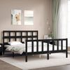 Cama Matrimonial | Cama Para Adultos | Estructura Cama De Matrimonio Con Cabecero Madera Maciza Negro Cfw629991