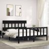 Cama Matrimonial | Cama Para Adultos | Estructura Cama De Matrimonio Con Cabecero Madera Maciza Negro Cfw386517