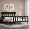 Cama Matrimonial | Cama Para Adultos | Estructura Cama De Matrimonio Con Cabecero Madera Maciza Negro Cfw386517