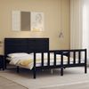 Cama Matrimonial | Cama Para Adultos | Estructura Cama De Matrimonio Con Cabecero Madera Maciza Negro Cfw705984