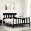 Cama Matrimonial | Cama Para Adultos | Estructura Cama De Matrimonio Con Cabecero Madera Maciza Negro Cfw930188