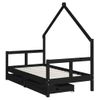 Cama Individual | Cama Infantil | Estructura Cama Infantil Y Cajones Madera Pino Negro 80x160 Cm Cfw606217