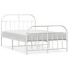 Cama Matrimonial | Cama Para Adultos | Estructura Cama Metal Con Cabecero Y Estribo Blanco 120x200 Cm Cfw915200