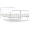 Cama Matrimonial | Cama Para Adultos | Estructura Cama Metal Con Cabecero Y Estribo Blanco 150x200 Cm Cfw598153