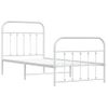 Cama Individual | Cama Para Adultos | Estructura Cama Metal Con Cabecero Y Pie Cama Blanca 90x200 Cm Cfw164965