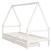 Cama Individual | Cama Infantil | Estructura Cama Niños Con Cajones Madera Pino Blanco 80x200 Cm Cfw150100