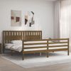 Cama Matrimonial | Cama Para Adultos | Estructura Cama Y Cabecero Madera Maciza Marrón Miel 200x200 Cm Cfw446073