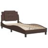 Cama Individual | Cama Para Adultos | Estructura De Cama Cabecero Cuero Sintético Marrón 100x200 Cm Cfw27452