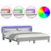 Cama Matrimonial | Cama Para Adultos | Estructura De Cama Cabecero Y Luces Led Gris Sonoma 200x200 Cm Cfw785971