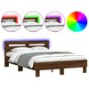 Cama Matrimonial | Cama Para Adultos | Estructura De Cama Cabecero Y Luces Led Marrón Roble 120x190 Cm Cfw918072