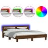 Cama Matrimonial | Cama Para Adultos | Estructura De Cama Cabecero Y Luces Led Marrón Roble 160x200 Cm Cfw209564