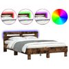 Cama Matrimonial | Cama Para Adultos | Estructura De Cama Cabecero Y Luces Led Roble Ahumado 120x190cm Cfw899740