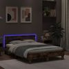 Cama Matrimonial | Cama Para Adultos | Estructura De Cama Cabecero Y Luces Led Roble Ahumado 120x190cm Cfw899740