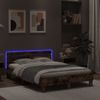 Cama Matrimonial | Cama Para Adultos | Estructura De Cama Cabecero Y Luces Led Roble Ahumado 135x190cm Cfw159567