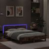 Cama Matrimonial | Cama Para Adultos | Estructura De Cama Cabecero Y Luces Led Roble Ahumado 140x190cm Cfw910315