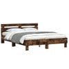 Cama Matrimonial | Cama Para Adultos | Estructura De Cama Cabecero Y Luces Led Roble Ahumado 140x190cm Cfw910315