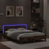 Cama Matrimonial | Cama Para Adultos | Estructura De Cama Cabecero Y Luces Led Roble Ahumado 140x200cm Cfw335819