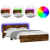 Cama Matrimonial | Cama Para Adultos | Estructura De Cama Cabecero Y Luces Led Roble Ahumado 160x200cm Cfw661565