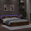 Cama Matrimonial | Cama Para Adultos | Estructura De Cama Cabecero Y Luces Led Roble Ahumado 200x200cm Cfw251130