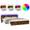 Cama Matrimonial | Cama Para Adultos | Estructura De Cama Cabecero Y Luces Led Roble Ahumado 200x200cm Cfw251130