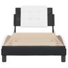 Cama Individual | Cama Para Adultos | Estructura De Cama Con Cabecero Cuero Sintético Negro Y Blanco Cfw21654