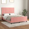 Cama Matrimonial | Cama Para Adultos | Estructura De Cama Con Cabecero De Terciopelo Rosa 140x200 Cm Cfw77370