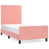 Cama Individual | Cama Para Adultos | Estructura De Cama Con Cabecero De Terciopelo Rosa 90x200 Cm Cfw693012