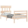 Cama Individual | Cama Para Adultos | Estructura De Cama Con Cabecero Madera Maciza 90x200 Cm Cfw795170