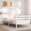 Cama Individual | Cama Para Adultos | Estructura De Cama Con Cabecero Madera Maciza Blanco Cfw732282