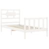 Cama Individual | Cama Para Adultos | Estructura De Cama Con Cabecero Madera Maciza Blanco Cfw158363