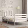 Cama Individual | Cama Para Adultos | Estructura De Cama Con Cabecero Madera Maciza Blanco Cfw187098