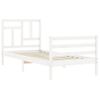 Cama Individual | Cama Para Adultos | Estructura De Cama Con Cabecero Madera Maciza Blanco Cfw187098