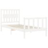 Cama Individual | Cama Para Adultos | Estructura De Cama Con Cabecero Madera Maciza Blanco Cfw865564