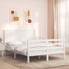 Cama Matrimonial | Cama Para Adultos | Estructura De Cama Con Cabecero Madera Maciza Blanco 140x190 Cm Cfw923330