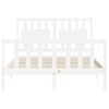 Cama Matrimonial | Cama Para Adultos | Estructura De Cama Con Cabecero Madera Maciza Blanco 140x190 Cm Cfw757416