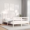 Cama Matrimonial | Cama Para Adultos | Estructura De Cama Con Cabecero Madera Maciza Blanco 140x190 Cm Cfw108514