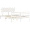 Cama Matrimonial | Cama Para Adultos | Estructura De Cama Con Cabecero Madera Maciza Blanco 140x190 Cm Cfw164669