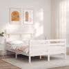 Cama Matrimonial | Cama Para Adultos | Estructura De Cama Con Cabecero Madera Maciza Blanco 140x190 Cm Cfw498080