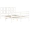 Cama Matrimonial | Cama Para Adultos | Estructura De Cama Con Cabecero Madera Maciza Blanco 140x190 Cm Cfw651383