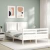 Cama Matrimonial | Cama Para Adultos | Estructura De Cama Con Cabecero Madera Maciza Blanco 140x190 Cm Cfw335511