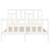 Cama Matrimonial | Cama Para Adultos | Estructura De Cama Con Cabecero Madera Maciza Blanco 140x190 Cm Cfw724564