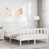 Cama Matrimonial | Cama Para Adultos | Estructura De Cama Con Cabecero Madera Maciza Blanco 140x190 Cm Cfw846258