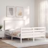 Cama Matrimonial | Cama Para Adultos | Estructura De Cama Con Cabecero Madera Maciza Blanco 140x200 Cm Cfw820935