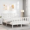 Cama Matrimonial | Cama Para Adultos | Estructura De Cama Con Cabecero Madera Maciza Blanco 140x200 Cm Cfw552744